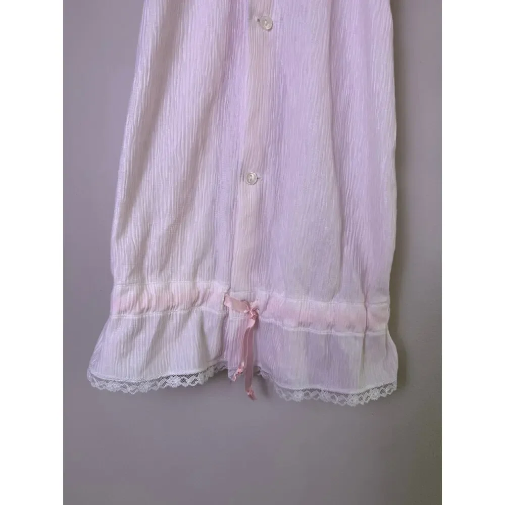 Vintage Baby Pink Lace Yoke Nightgown Long Sleeve Ruffle Hem Infant Gown 18mo?